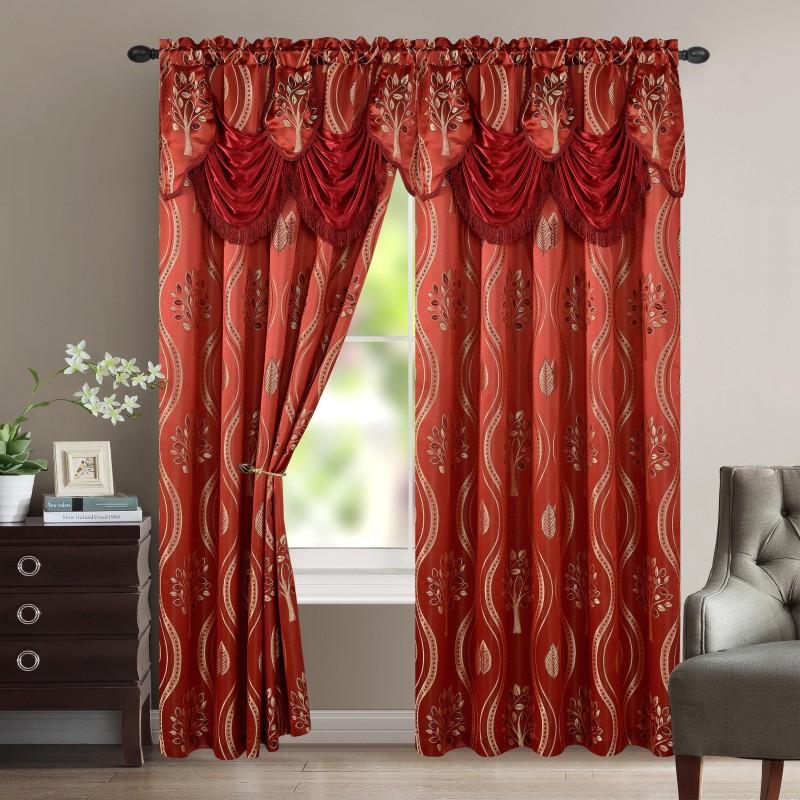 Elegant Comfort Luxury 2pc Fancy Aurora Jacquard Design Room Darkening 54 x 84 inch Rod Pocket Curtain Panel Set With Attached Waterfall Valance Machine Washable for Living Room, Bedroom, Study, Home Office, Curtains for Living Room, Bedroom Elegance, Cla