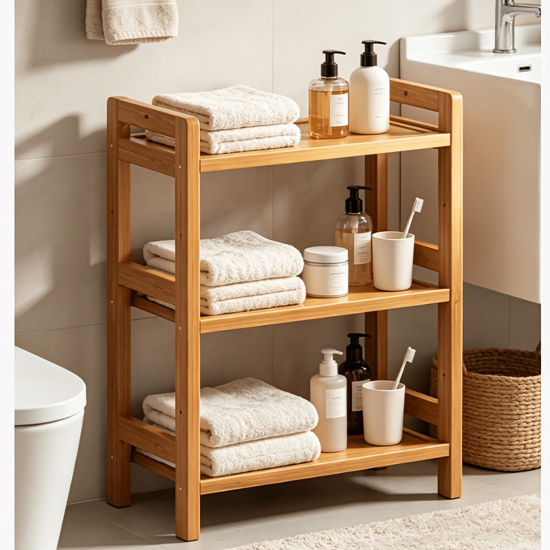 1pc Storage Shelf - Bamboo Home 3 Tier Vertical Pantry Shelf for Kitchen Cabinet Storage, Bathroom Countertop Storage Storage Shelf, Desk Bookshelves, Shoe Racks, Laboratory Storage Shelf with Adjustable Shelf Cabinets, Standing Shelf