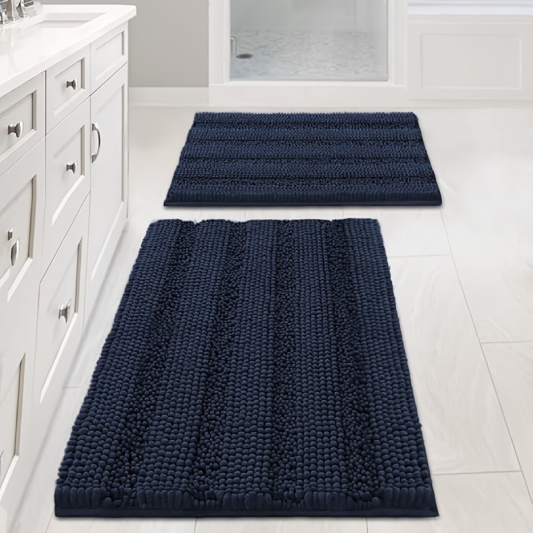 AIERJIA Bathroom Rugs, Set of 2 Thick Chenille Striped Shaggy Bath Mats for The Bathroom, Non-Slip Mats for Bathroom Flooring (32 X 20 And 24 X 17 Inches)