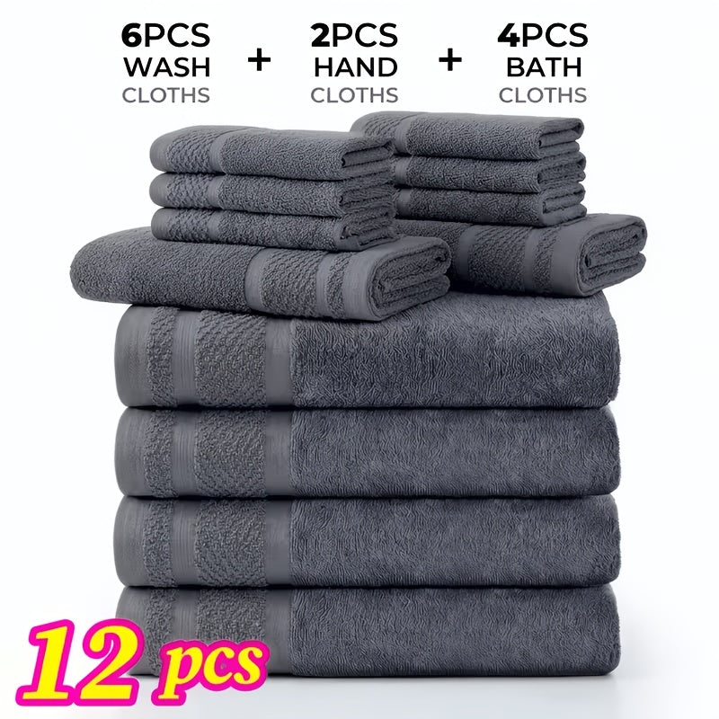 12/24pcs Bath Cloths Set, Hotel Quality Thick Bath Cloths | Highly Absorbent & Quick-Dry | 4/8 Bath Cloths & 2/4 Hand & 6/12 Washcloths, Cotton for Hotel Spa Gym & Home Bathroom Essentials
