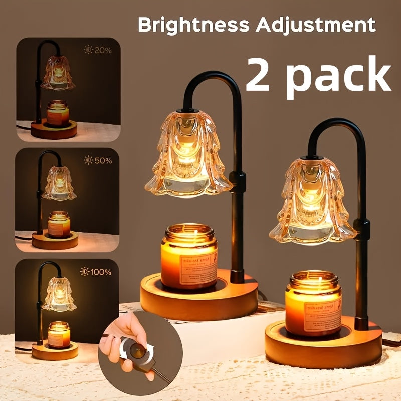 2/4-Pack Candle Warmer Lamps, Halloween Candle Holders, with Dimmer And Wooden Base, Height And Brightness Adjustable Wax Warming Lamps, New Home Decor, Christmas New Year And Valentine'S Day Gift, for Wife Mom Lovers Friends [Bulb Not Included]