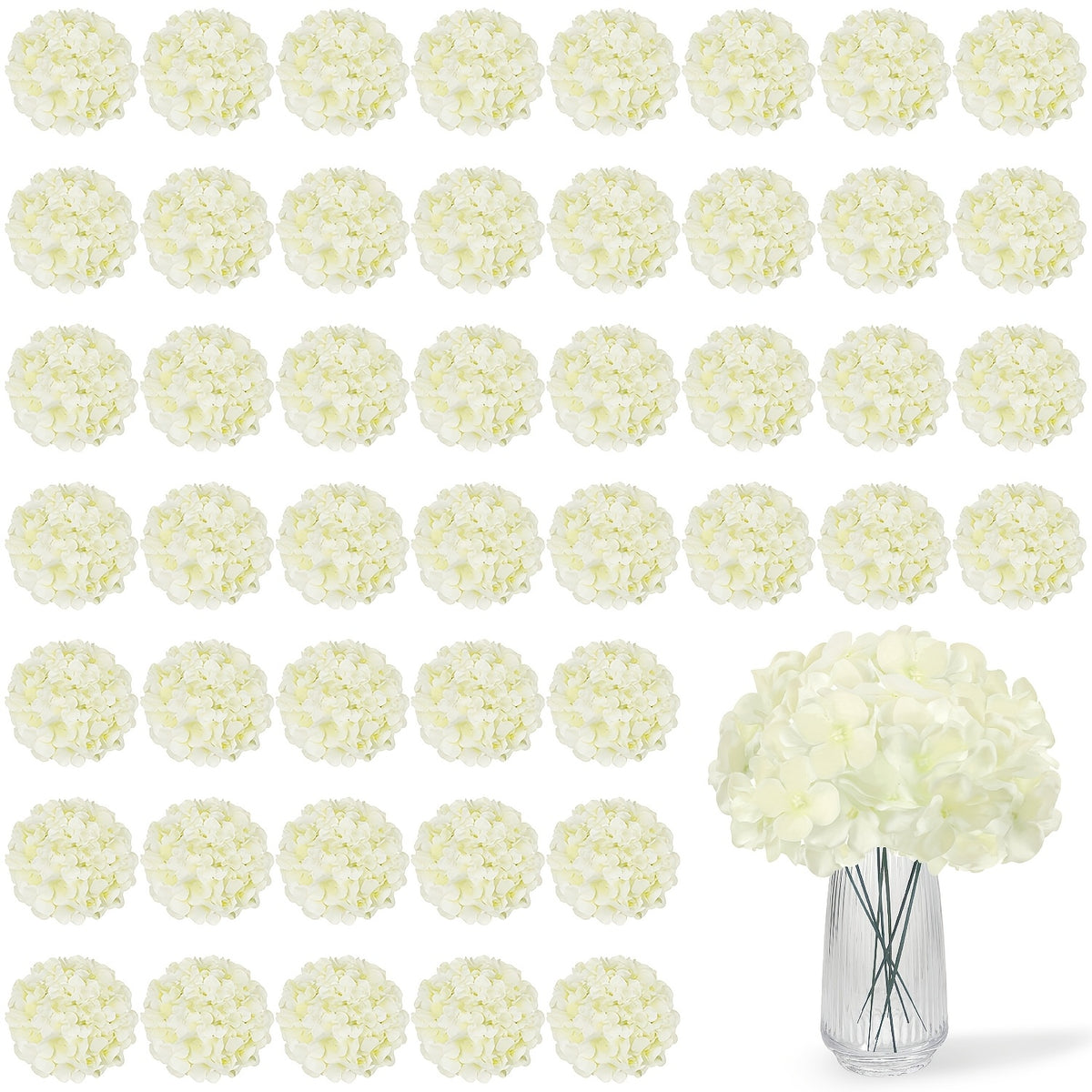 63pcs Artificial Hydrangea Flowers with Stems - Realistic Full Faux Silky Blooms, Round Heads Suitable for Wedding, Baby Shower, Garden, Party Decor, Home Decoration - Fake Flowers for Centerpieces, Arrangements, Year-Round Use