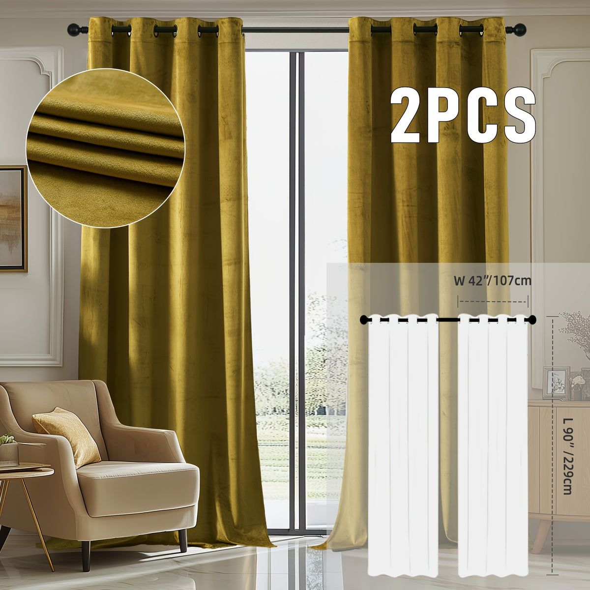 2pcs Velvet Room Darkening Curtains | Vintage Soundproof and Thermal Insulated, Elegant Soft Velvet Grommet Top Curtains for Living Room and Bedroom, Unlined, Solid Color, Fashionable Valentine'S Day Décor