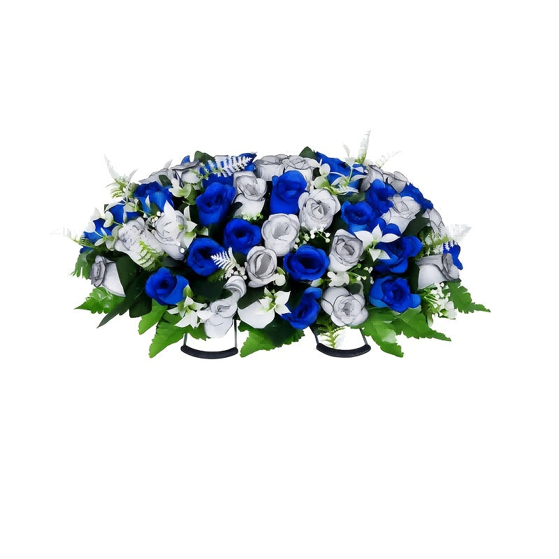 1/3pcs Artificial Cemetery Flowers for Graves with Saddles, Artificial Silkyy Rose Flowers And Bouquets with Vases, Headstone Flower Saddle, Memorial Day Flowers for Cemetery, Outdoor Grave Headstone Decoration