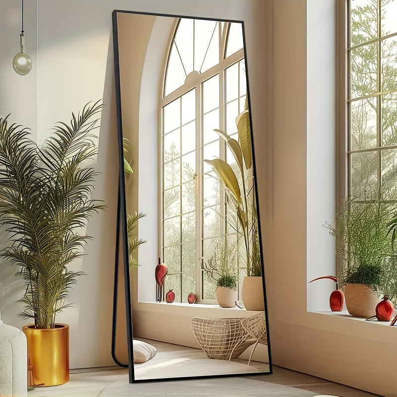 Arched/Rect Full Length Mirror, Full Body Mirror with Stand, Freestanding, Hanging or Leaning for Wall, Steel Alloy Thin Frame Floor Standing for Hotels and Bathrooms