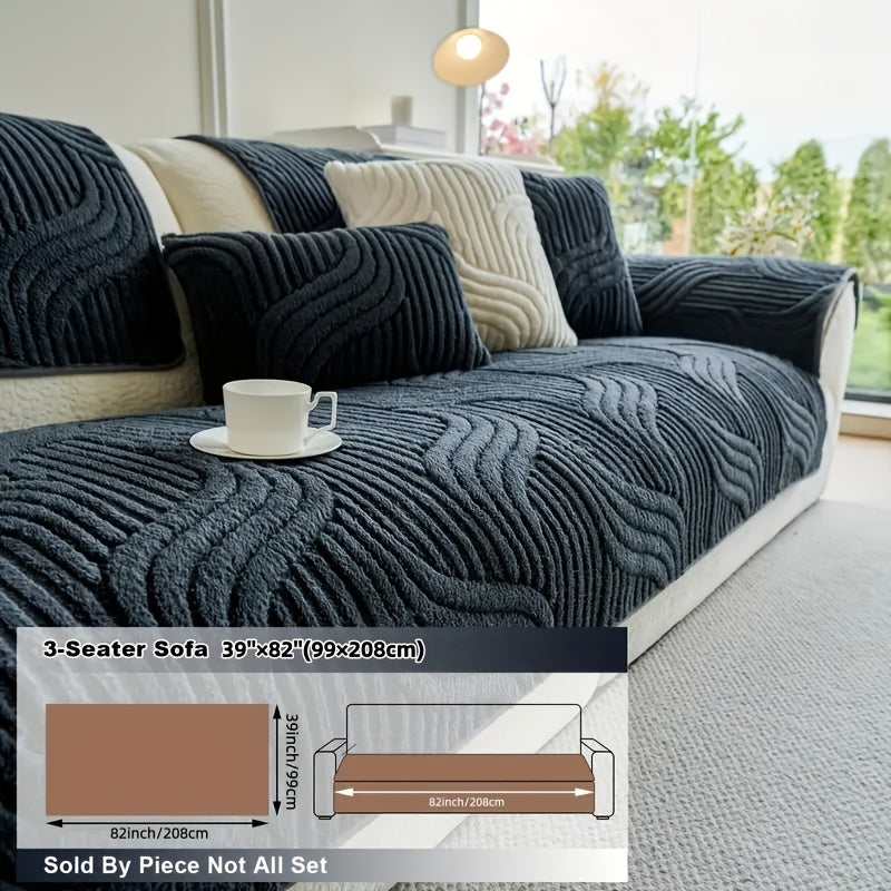 1pc Pet Friendly Sofa Cover, Dog Friendly Non Slip Furniture Protector, Fox Tail Patterned & Solid Color Shu Velveteen Plush Sofa Cushion, All Season Short Plush Sectional Sofa Cover for Living Room Bedroom Office