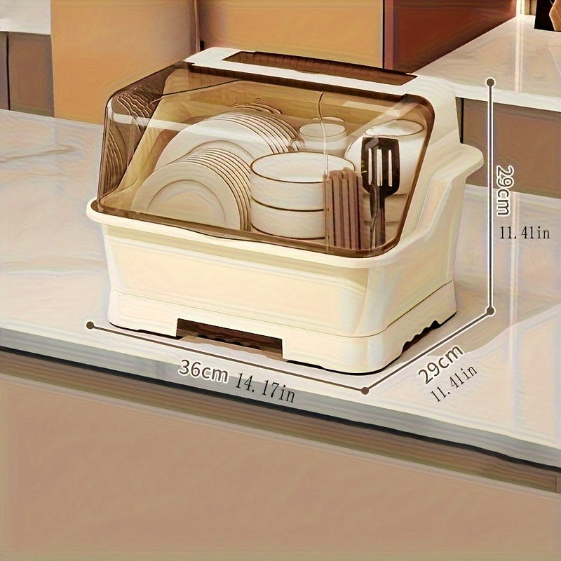 2025 Upgraded Covered Dish Organizer - Space-Saving Countertop & Cabinet Rack | Breezy Cream Cutlery Holder W/ Drain Plate | Dust-Proof Design & Effortless Setup The Best Gifts for Thanksgiving And Christmas