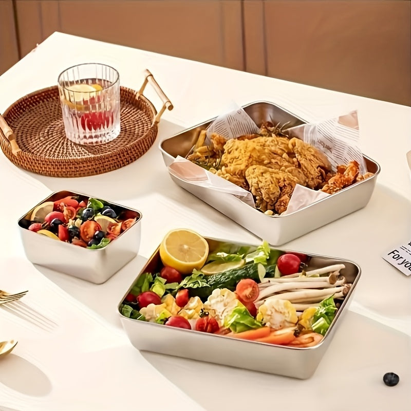 Purchase Three And Receive Two at No Cost, Making a Total of Five Stainless Steel Food Storage Containers - Sturdy Baking Trays That Come with Complimentary Lids, Reusable, Ideal for Picnics, Meal Preparation, Organizing The Refrigerator