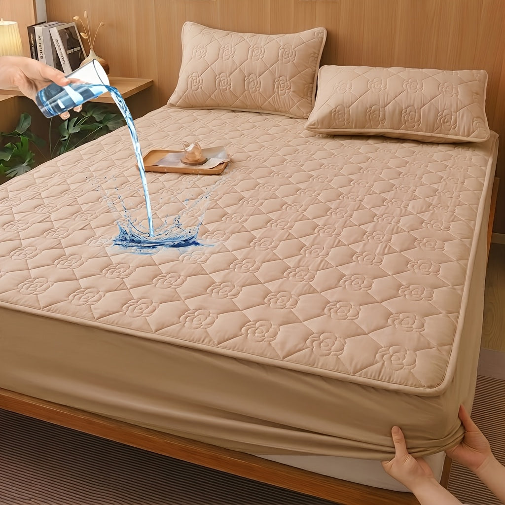 1pc Modern Soft Breathable Waterproof Bed Fitted Sheet - Lightweight, Fitted Mattress Protector For All Beds, Bedding Essentials, Minimalist Design (Excluding Pillowcases)