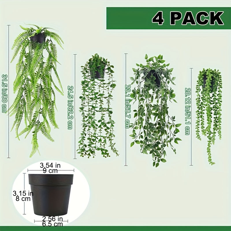 The Rose 4 Packs of Artificial Hanging Plants for Indoor And Outdoor Decoration, Perfect for Shelves And Rooms