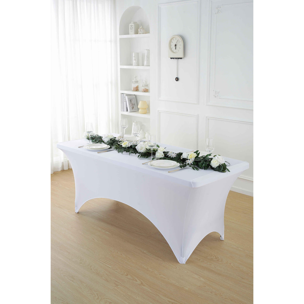 1pcs 4ft/6ft/8ft Spandex Tablecloth, Fitted tablecloth, Wrinkle Resistant Stretchable Rectangle Table Cover For Event, Wedding & Parties