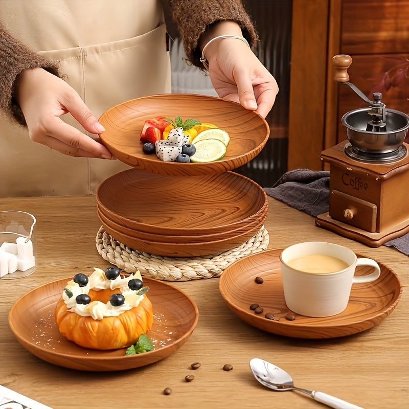10pcs Of Wood-grain Colored Dinner Plates, 7.8-inch Thickened Plastic Plates, Salad Plates, Bread And Sandwich Plates, Breakfast Trays, Family Dining Table Plate Sets, Main Course Plates for Noodles, Pasta And Rice, Serving Trays, Suitable for