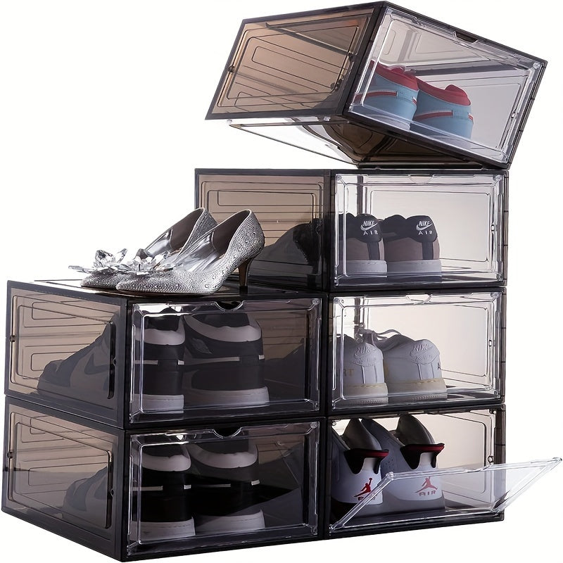 6 Pack Clear Shoe Organizer, Stackable Closet Shoe Rack, Professional Grade Shoe Display with Magnetic Door. Boot And Hat Organizer. Dustproof Shoe Organizer, Sneaker Organizer for Women/Men, Front Loading Large Plastic Shoe Organizer for Sneakers