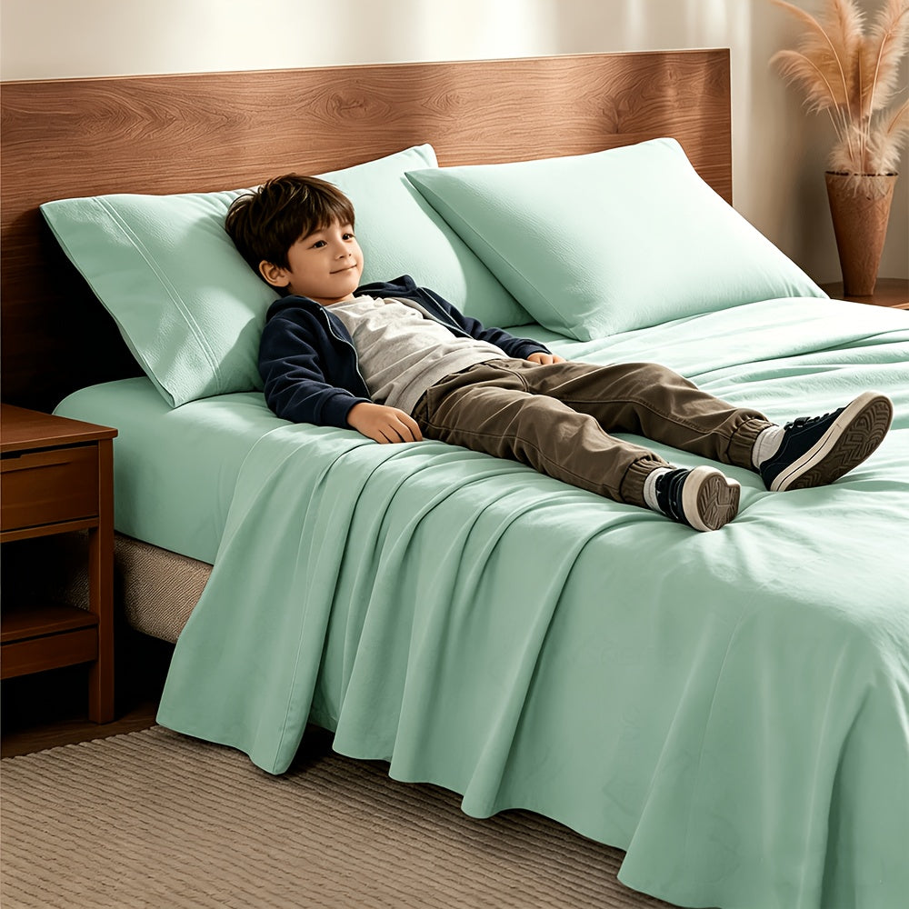 4pcs Bamboo Cooling Bedding - Cooling Bamboo Fiber Fitted Sheet Set, Extra Deep Bamboo Sheet Set- Suitable For Hot Sleepers, Kids, Children Pillowcases, Flat Sheet And Fitted Sheet - A Perfect Gift For Family, Queen And King Sizes, Next Day Delivery