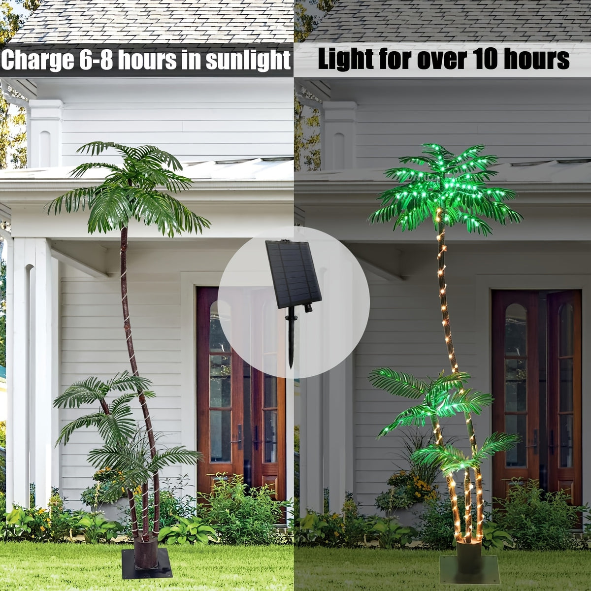 Solar-Powered 7ft Triple Trunk Artificial Palm Tree with 260 LED Lights - Metal Outdoor/Indoor Decor for Tiki Bars, Patios, Beaches, Holidays & Parties (Christmas, Halloween, Valentine's Day), Palm Tree Decor, Holiday Decoration, Tropical Decor, Durable D