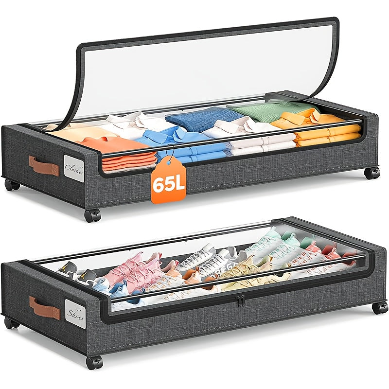 2 Pack Rolling Underbed Storage Box, Under Bed Storage Bins, Under Bed Shoe Rack Organizer, Rolling Underbed Metal Drawer for Clothes, Blankets, Shoes,, Books, Bedding, Under-Bed Storage
