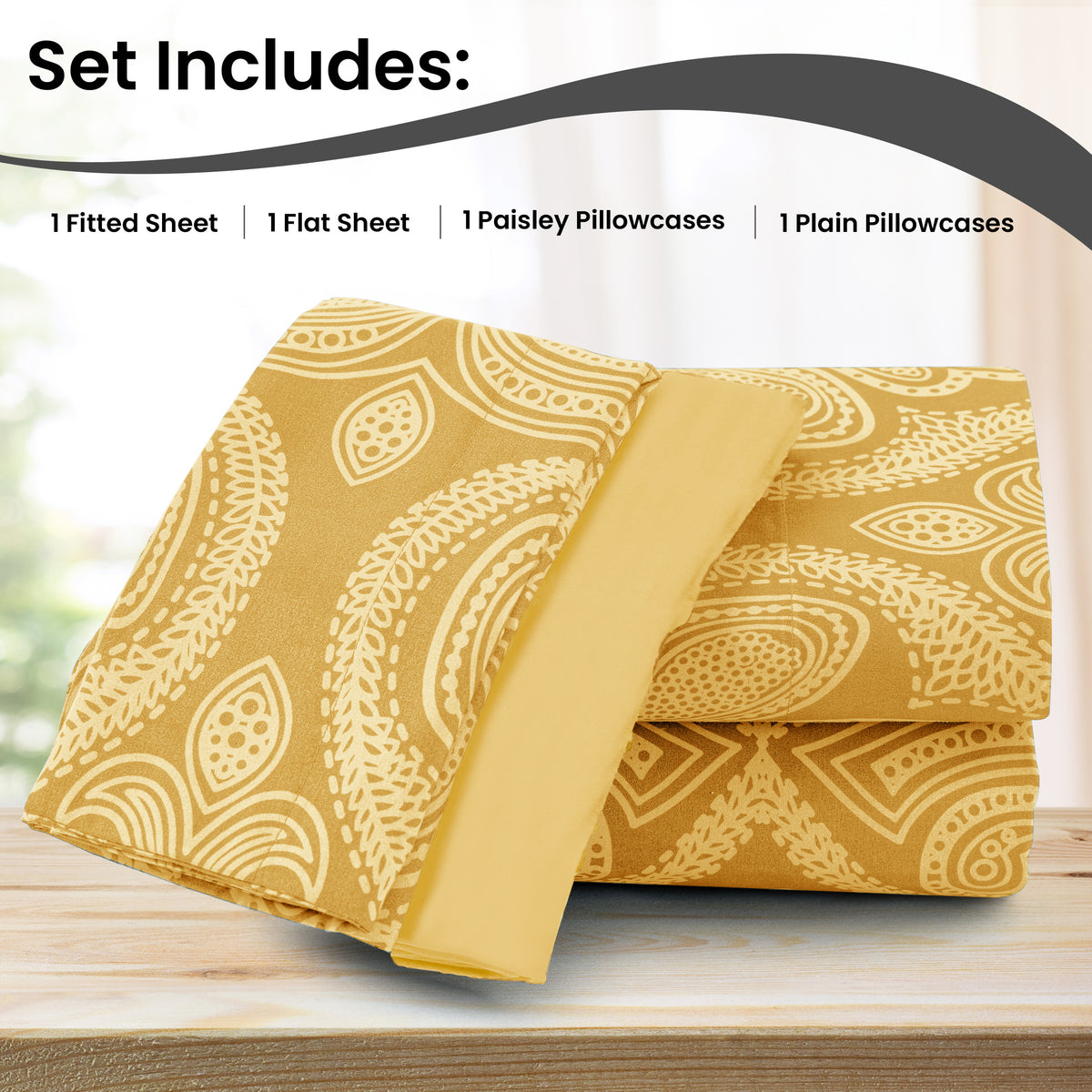 Paisley Microfiber Sheet Set, Soft 100% Polyester Bedding with 16-Inch Deep Pocket Fitted Sheet, Flat Sheet and Pillowcases in Six Bed Sizes