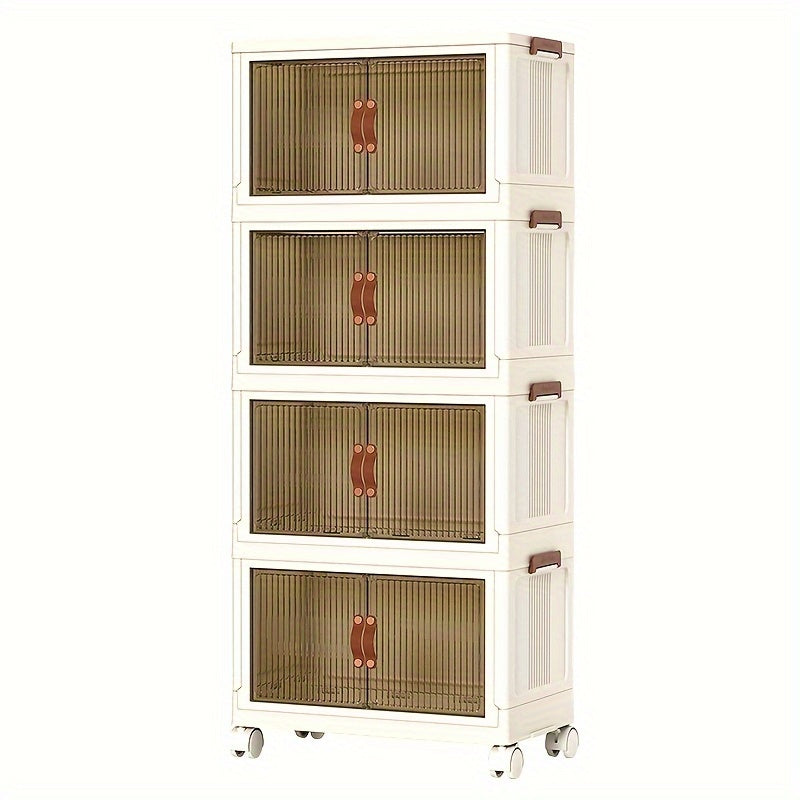 Lidded Storage Bins 2/3/4/5-Tier, Dual-Opening Storage Organizer Box, Large Storage Container with Lid and Wheels, for Storing Books, Kitchen Storage Cabinet, Storage Drawer Unit for Storage and Organization