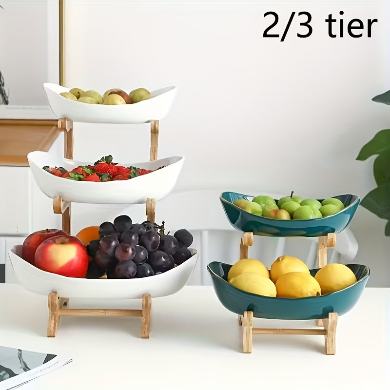 2/3-Tier Creative Plastic Fruit Plate | Elegant Wooden Design Suitable for Family Snacks And Bread Plastic Trays in The Living Room, Space-Saving Design, Easy to Assemble, Birthday Gift