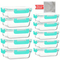 Glass Meal Prep Storage Containers, Set of 10 with Airtight Locking Lids for Work Lunches, Leftovers, Refrigerator and Pantry Organization