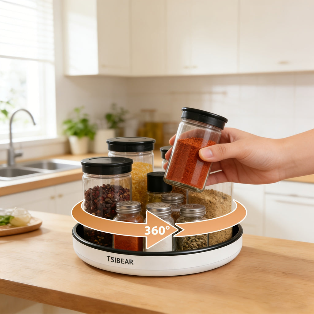 360° Rotating Lazy Susan Turntable Organizer – Non-Slip Spice Rack for Kitchen Cabinet, Countertop & Dining Table – Single-Layer Tray for Jars And Condiments