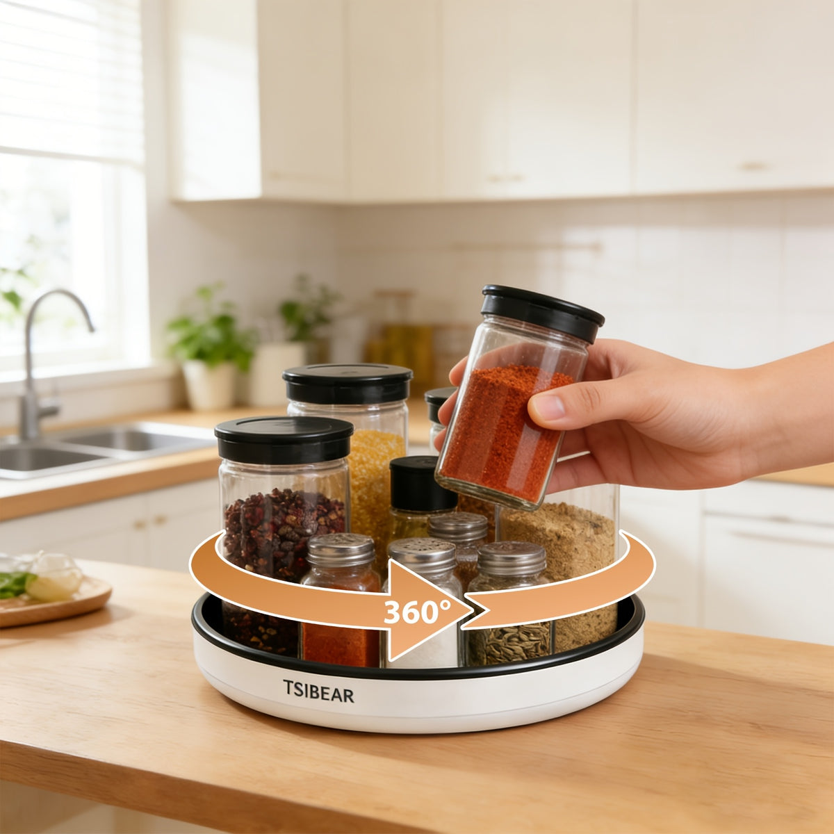 360° Rotating Lazy Susan Turntable Organizer – Non-Slip Spice Rack for Kitchen Cabinet, Countertop & Dining Table – Single-Layer Tray for Jars And Condiments