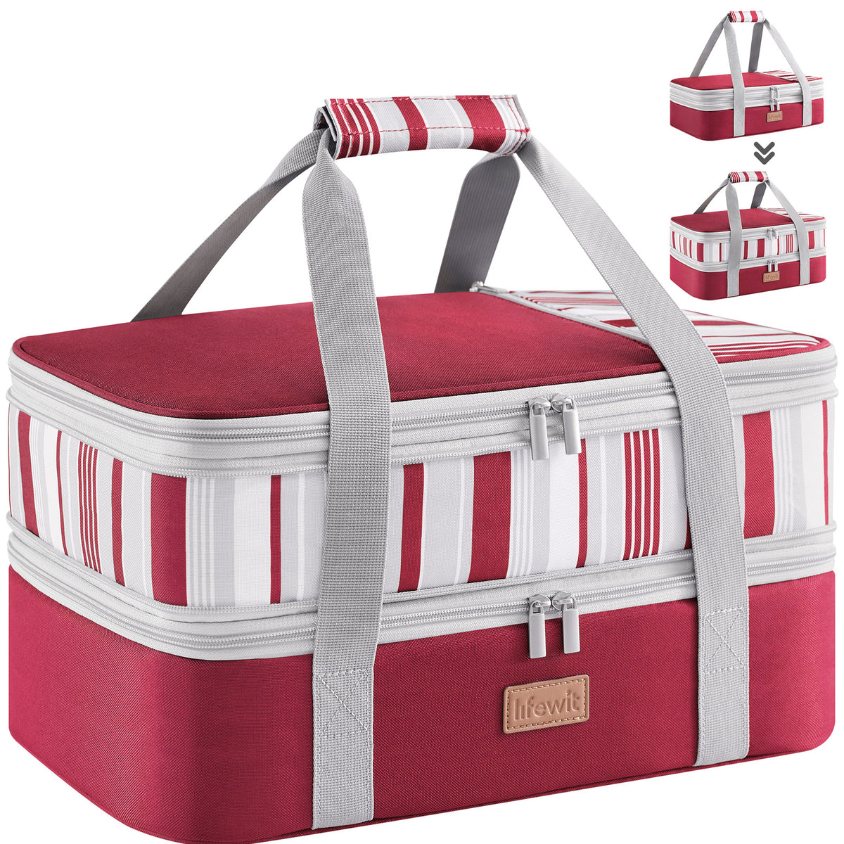 Insulated Casserole Carrier with Expandable Double Decker Compartments, Food Tote for 9 x 13 Inch Baking Dishes, Potlucks, Picnics and Holiday Meals
