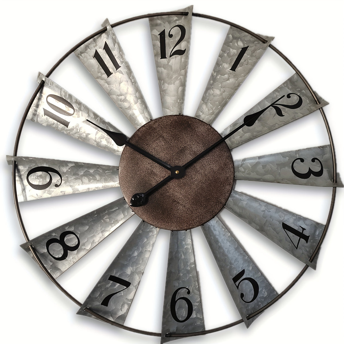 24 Inch Large Modern Farmhouse Clock, Vintage Analog Clock 3D Windmill Blades, Galvanized Metal Art Room Wall Decor Clocks Battery Operated, Quiet Mechanical, Home Decoration for Living Room, Kitchen, Dining Room, Bedroom, Porch, Front Door
