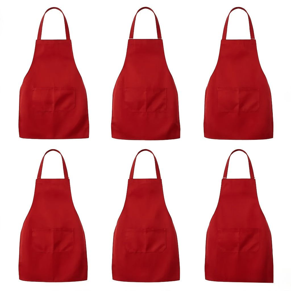 Chef Apron Set of 6, Unisex Adult Polyester Canvas Cooking Aprons with Two Front Pockets in Seven Colors for Baking, Restaurant and Craft Use