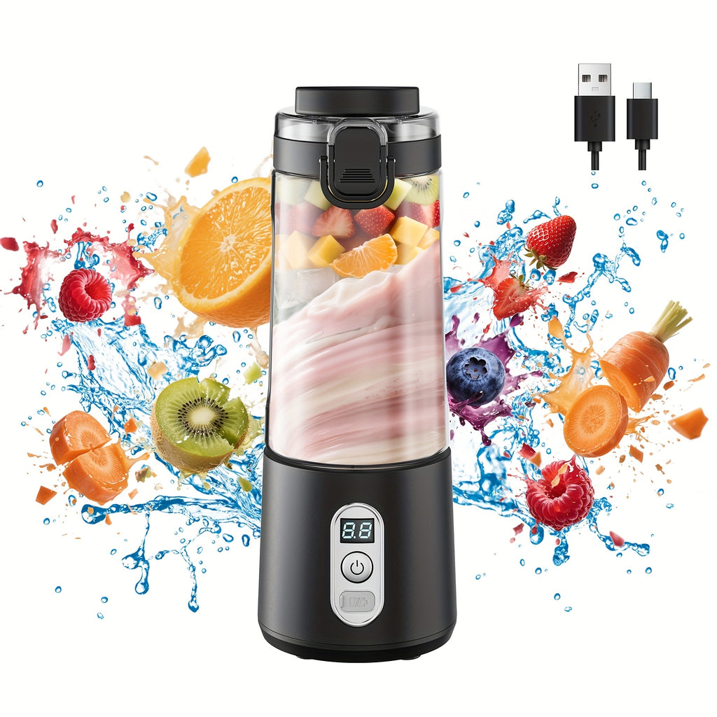 LALAYUAN USB-Powered Juicer & Juicer with Digital Timer, Battery Left Display, High-Speed Ice Crush, USB-C Fast Charge, One-Tap NO-Spill Lid, 6-Blade Stainless Steel - Smoothie Blender Portable, Protein Shakes, Gym, Travel Smoothie Maker