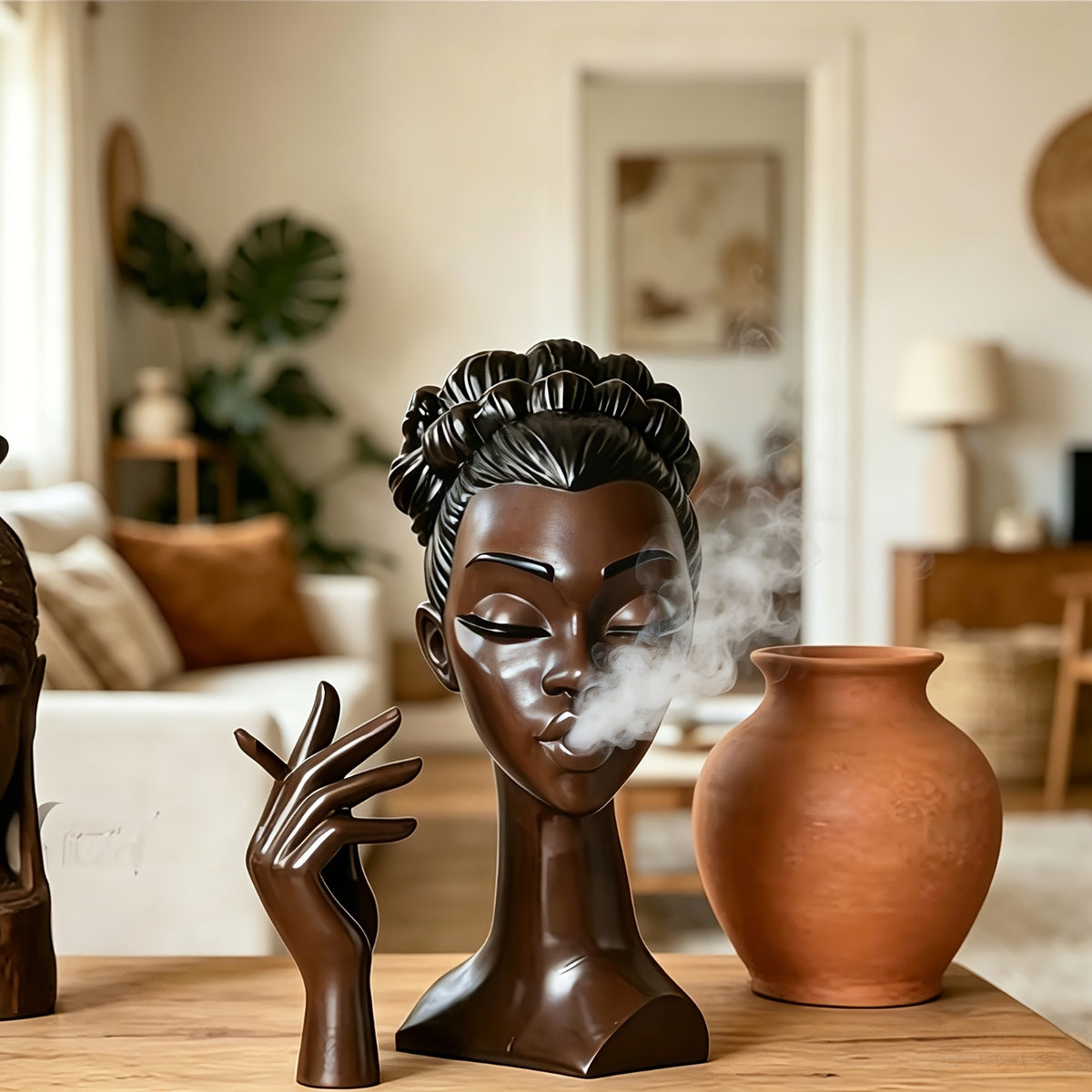 Free Delivery! Handcrafted Exquisite Black Incense Burner - High Resin Meditation Statue, Quiet Airflow Design, Solid Base And Stable Flameless Running, Suitable for Home Decor, Yoga Room, Relaxation Space - Art Deco Style Smokeless Aromatherapy