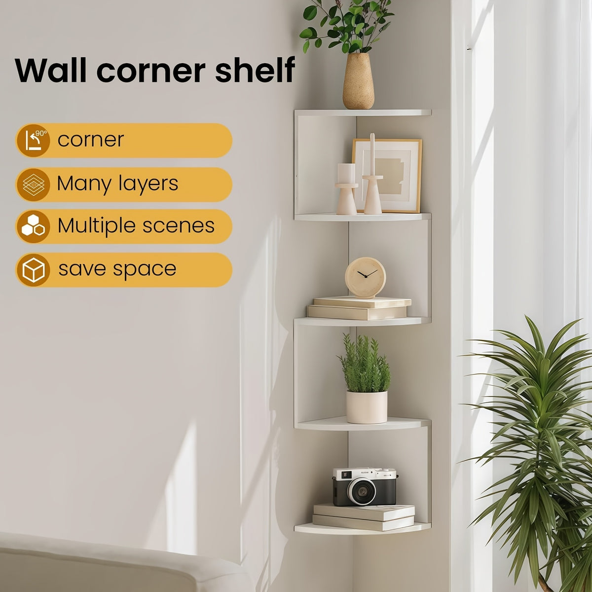 5-tier/3-tier Practical Shelf, Wall-mounted Corner Shelf, Easy to Install, Multi-layer Wall-mounted Storage Rack, Floating Shelf for Living Room, Bedroom, Kitchen, Bathroom, Office - Creative Decorative Storage Rack, Perfect Gift, 1/2pcs White/black