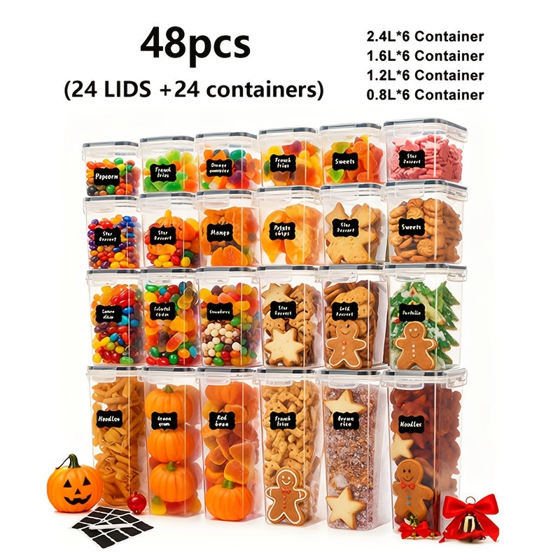 14/18/30/48/60/84pcs Airtight Food Storage Containers with Lids, BPA Free Plastic Kitchen Storage Containers for Rice, Spaghetti, Cereal, Pasta, Flour And Sugar Containers, 7/9/15/24/30/42 Lids+7/9/15/24/30/42 Containers Kitchen Additions