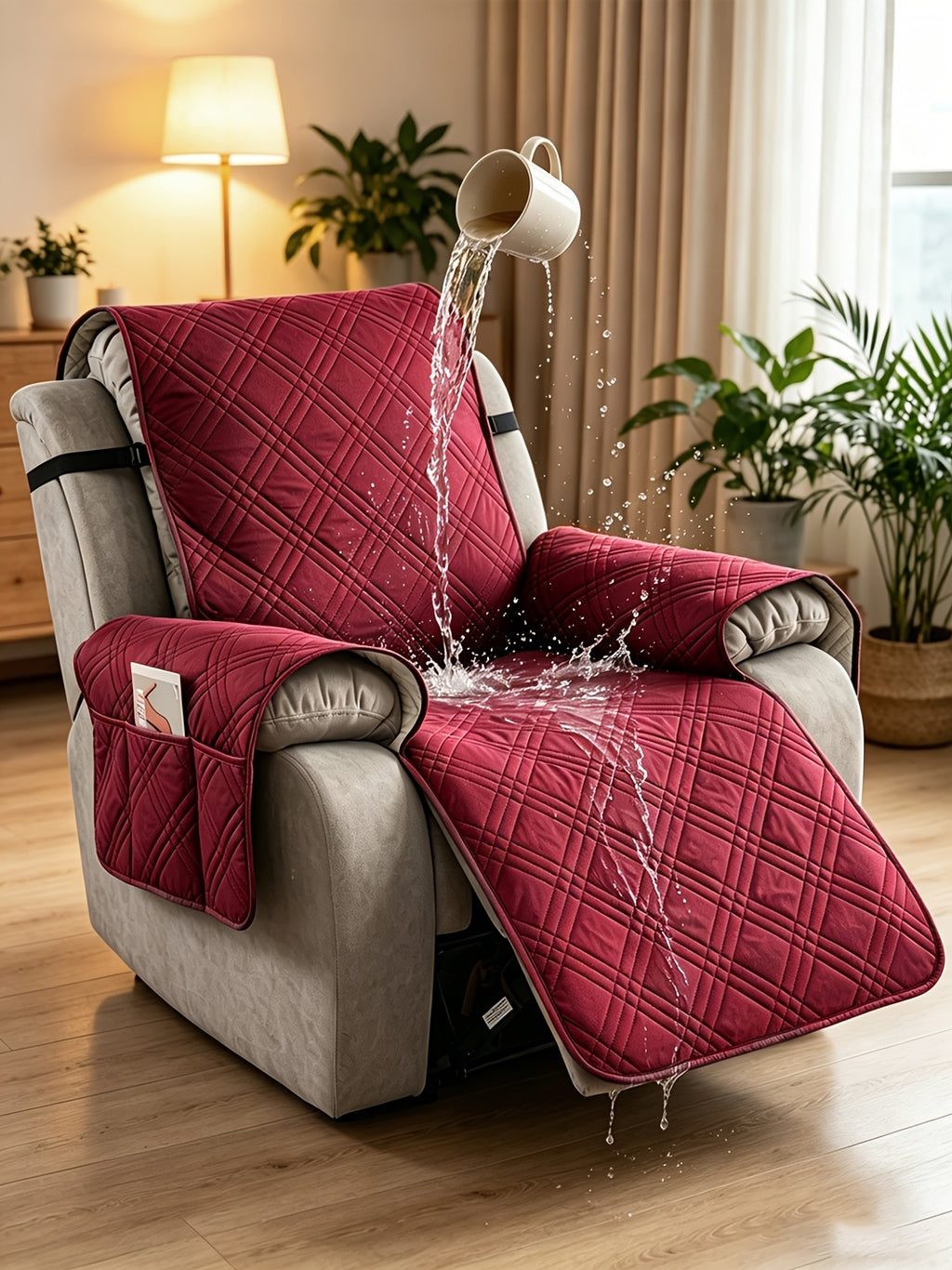 1pc 100% Waterproof Recliner Chair Cover, Non Slip Recliner Covers for Recliner Chair with Pocket, Pet Scratch-Resistant Sofa Slipcover, Washable Furniture Protector, Easy to Install for Living Room, Bedroom, And Study, Halloween Home Decorations