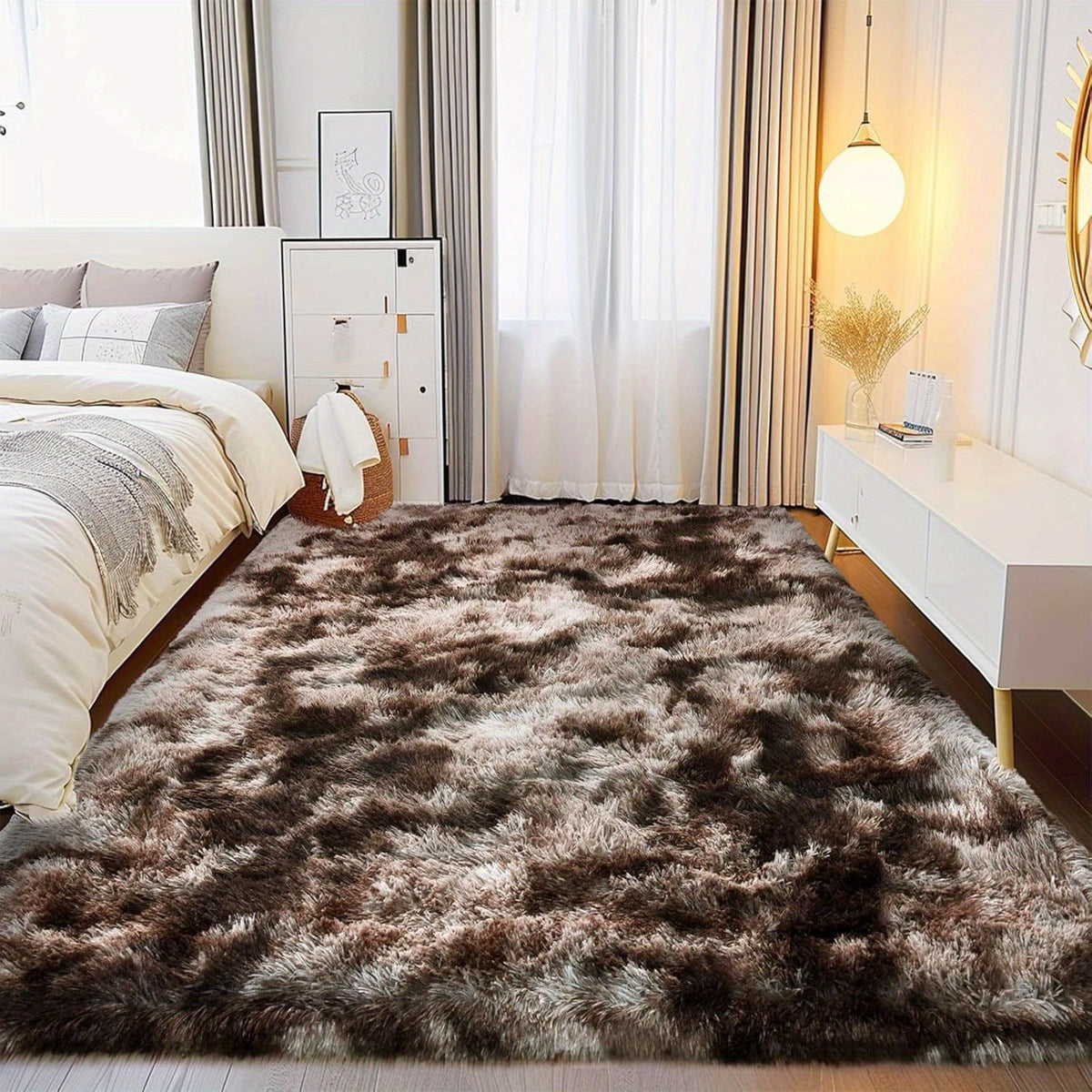 6x9 Fluffy Area Rug, Super Soft Machine Washable Plush Floor Carpet with Non-Slip Design in Gray, Pink and Tie-Dye Options for Living Room and Bedroom Decor