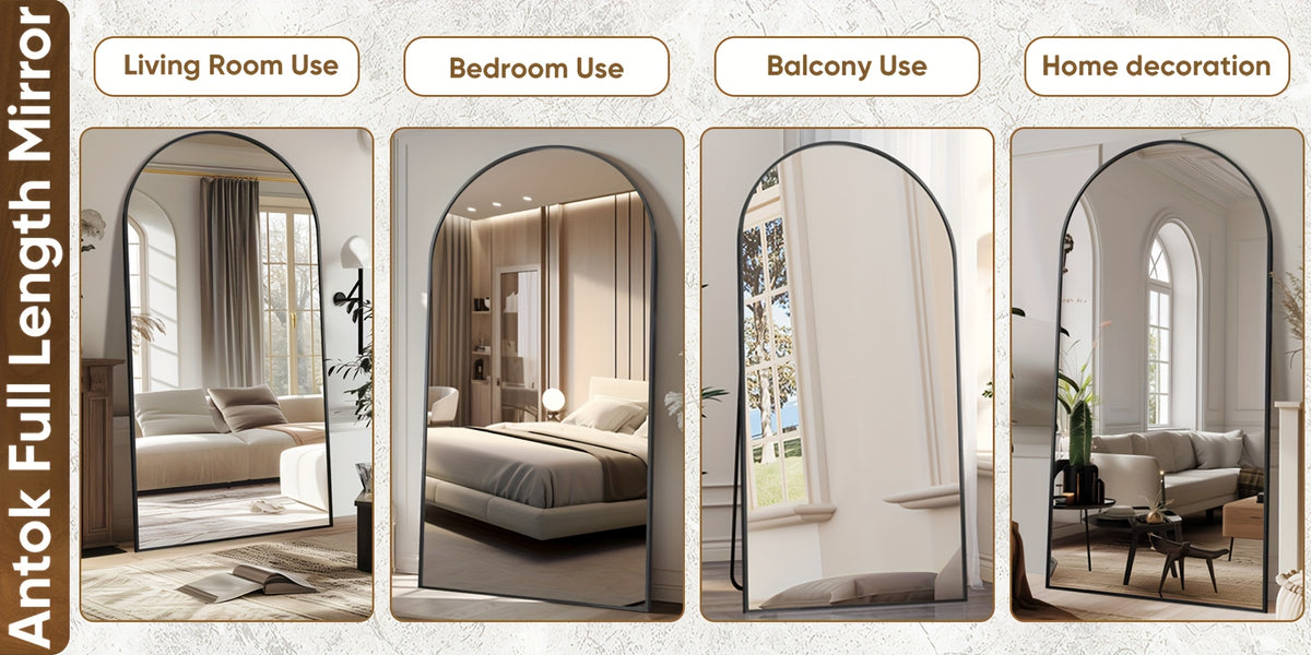 Black Arched Full Length Mirror, 58 x 18 Inch Aluminum Alloy Frame Full Body Floor Mirror with Stand for Bedroom, Entryway and Living Room
