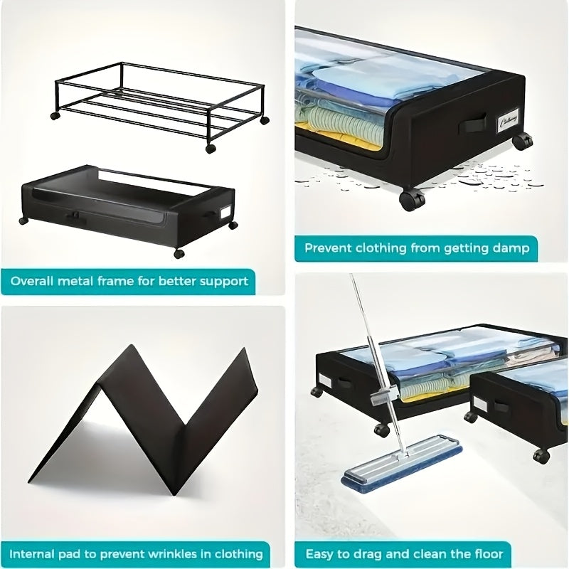 2-Pack Under Bed Storage with Wheels: XXL 17.17gal Underbed Storage Containers with Clear Lids - Rolling Drawers And Bins for Shoes, Clothes in Dorm Bedroom - Space-Saving Easy Pull-Out, Black, Under-Bed Storage