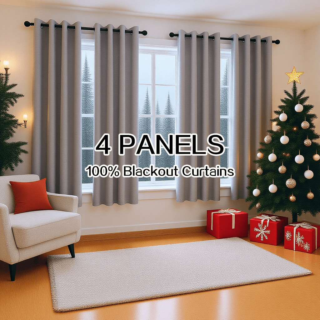 4 Panels 100% Blackout Curtains Heat Insulation Noise Reduction Privacy Protection Thermal Insulated Curtains Soundproof Curtains Light Blocking Curtains Red Curtains Christmas Decorations Partition Curtains Suitable for Living Rooms Bedrooms Balcon