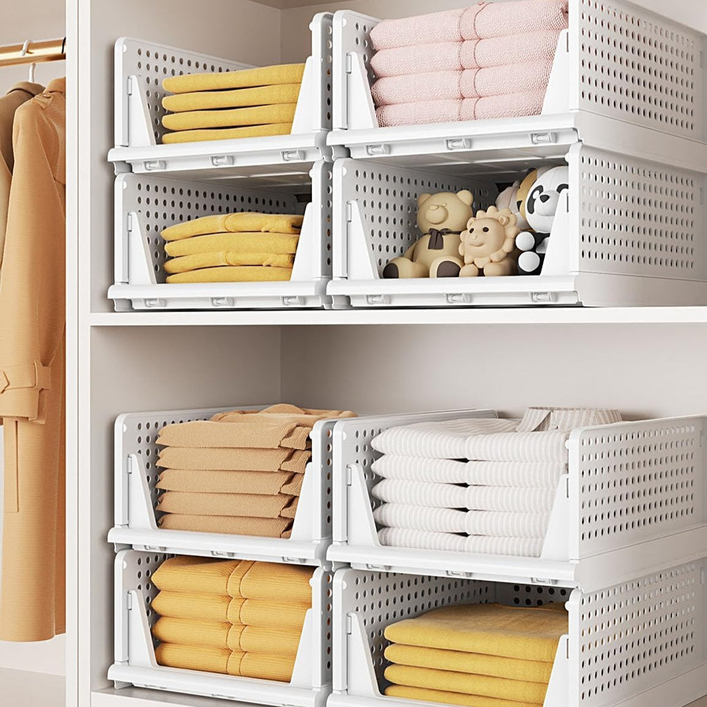 3pcs Stackable Closet Storage Basket, Multifunctional & Foldable Closet Organizer for Bathroom, Kitchen, Laundry Room, And Wardrobe Storage, Space-Saving Clothes Storage Drawer Organizer, Under-Bed Storage, Mounted Closet Systems