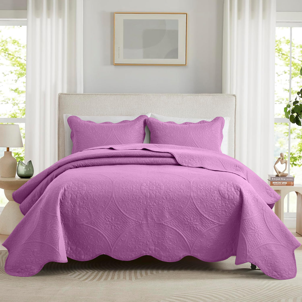 3pcs Luxury Quilted Bedspread Set – Oversize Quilt Coverlet Soft & Cozy Floral Bedspread with Pillow Shams, Breathable Lightweight for Bedroom & Guest Room Decor
