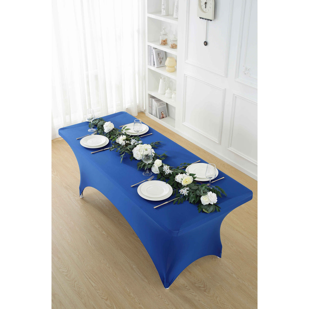 1pcs 4ft/6ft/8ft Spandex Tablecloth, Fitted tablecloth, Wrinkle Resistant Stretchable Rectangle Table Cover For Event, Wedding & Parties
