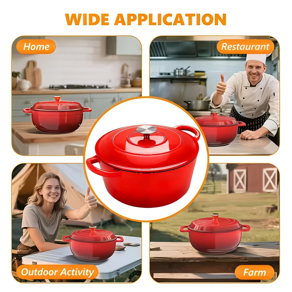 Cast Iron Dutch Oven Pot, Enameled Pot with a Lid, Ideal for Braising, Roasting, Baking, Soups, Stews - Home & Professional Kitchens, Heavy-Duty & Nonstick, Oven Safe Up to 500° F, Dual Handles, Works On All Stovetops-Enamel Pot
