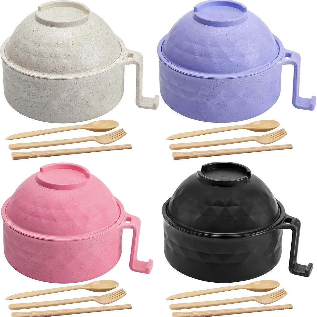 6pcs/Set Microwave Ramen Bowl Set, Ramen Noodle Cooker With Lid & Handle, Perfect For Home, Office, Dorm, Or College Tableware
