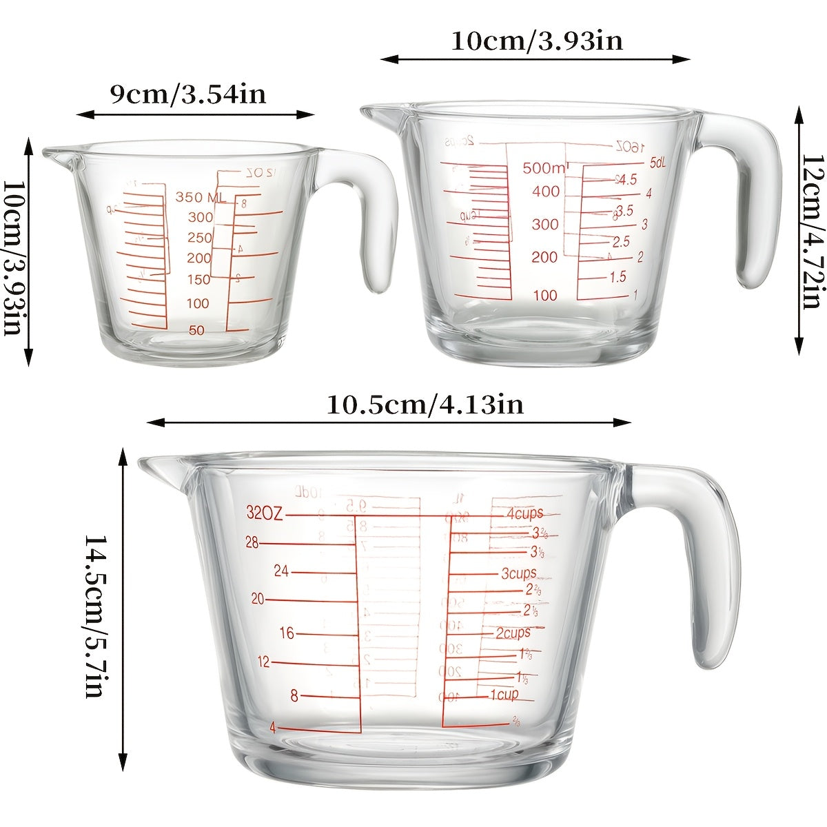 1/3pcs Glass Measuring Cups (10.14oz 16.91oz 33.81oz) Food Grade Measuring Cups - Microwave/Oven Suitable for Home Baking, Cooking, And Kitchen Essentials
