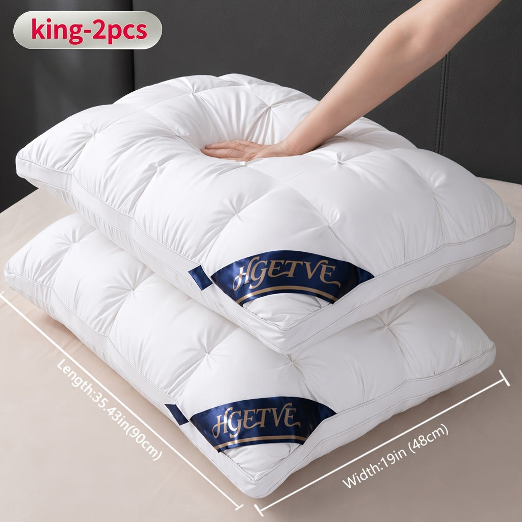 2pcs Hotel Quality Sleep Pillow, Deep Sleep Neck Pillow, Highly Elastic And Plump Pillow Core, Hypoallergenic And Skin-Friendly Pillowcase, Easy Clean, Soft And Breathable, Sleep-aiding Pillow, All-Season, Queen/King Size, Holiday Gift