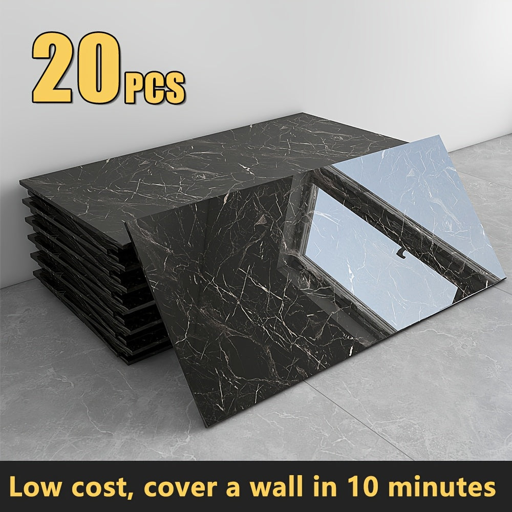 20/40pcs Glossy Marble Pattern Wall Panels Wall Sticker Set, Self-Adhesive Detachable PVC Wall Panels Wall Decals, Waterproof Peel And Stick Backsplash for Kitchen, Bathroom, Living Room, Home, Office, Dorm Decor