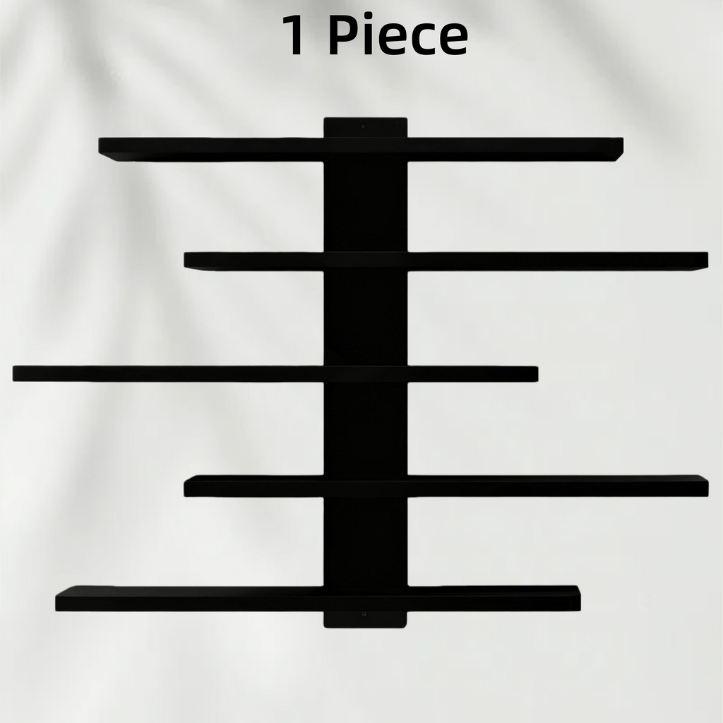 Five Tier Wall Display Shelf for Figurines and Collectibles, Staggered Fiberboard Shelves in Black or White for Living Room, Bedroom and Office Decor