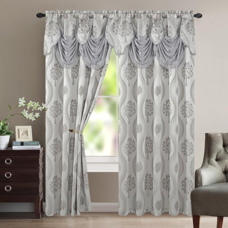 Elegant Comfort Luxury 2pc Fancy Aurora Jacquard Design Room Darkening 54 x 84 inch Rod Pocket Curtain Panel Set With Attached Waterfall Valance Machine Washable for Living Room, Bedroom, Study, Home Office, Curtains for Living Room, Bedroom Elegance, Cla