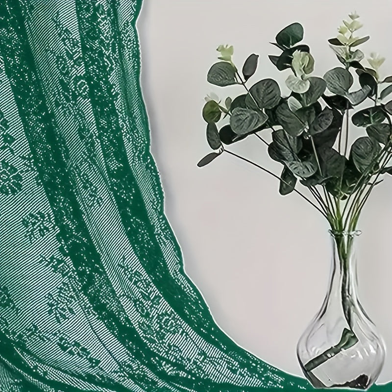 Romantic Pastoral Lace Sheer Curtain for Balcony and Office, Translucent Window Drapery with Floral Pattern, Machine Washable Polyester, Rod Pocket Design - 1pc