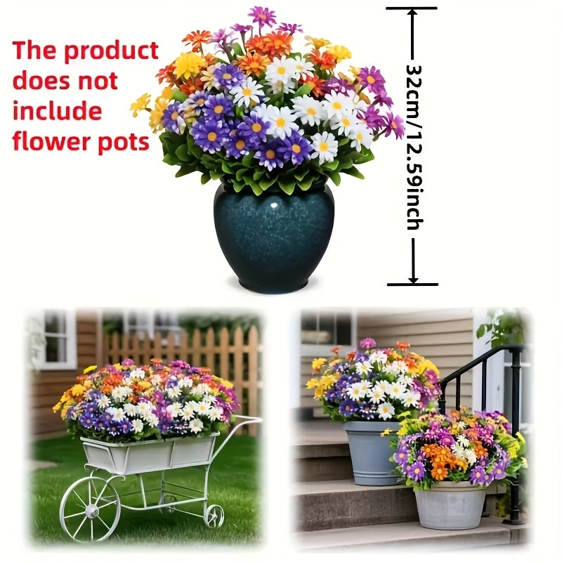10 Bundles of Outdoor Artificial Flowers, Plastic Flower Decorations, Daisy Imitation Bouquets, Uv-Resistant Artificial Flower Shrubs, Suitable For, Hotel, Office, Wedding, Party, Family Garden, Porch, Cottage Decoration, Courtyard